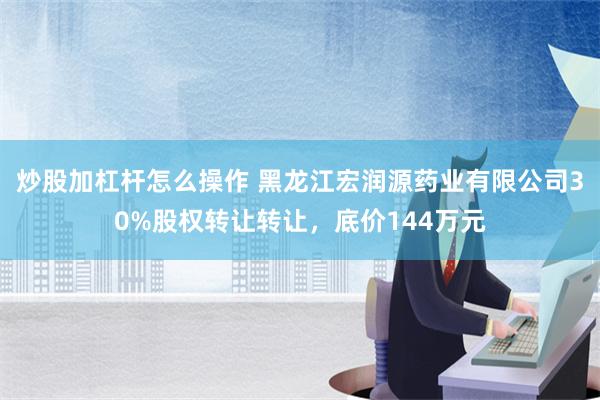 炒股加杠杆怎么操作 黑龙江宏润源药业有限公司30%股权转让转让，底价144万元