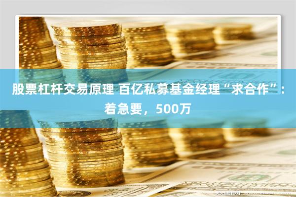 股票杠杆交易原理 百亿私募基金经理“求合作”：着急要，500万